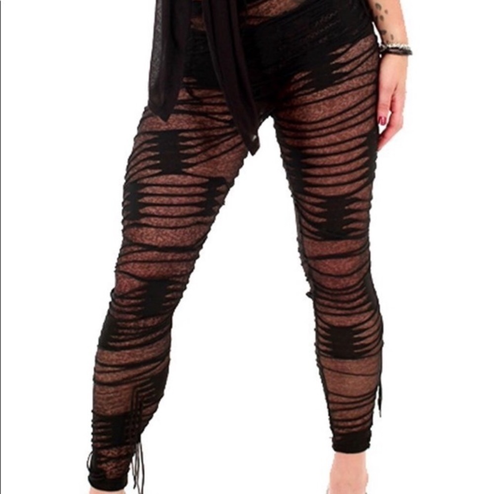 Sheer distressed leggings